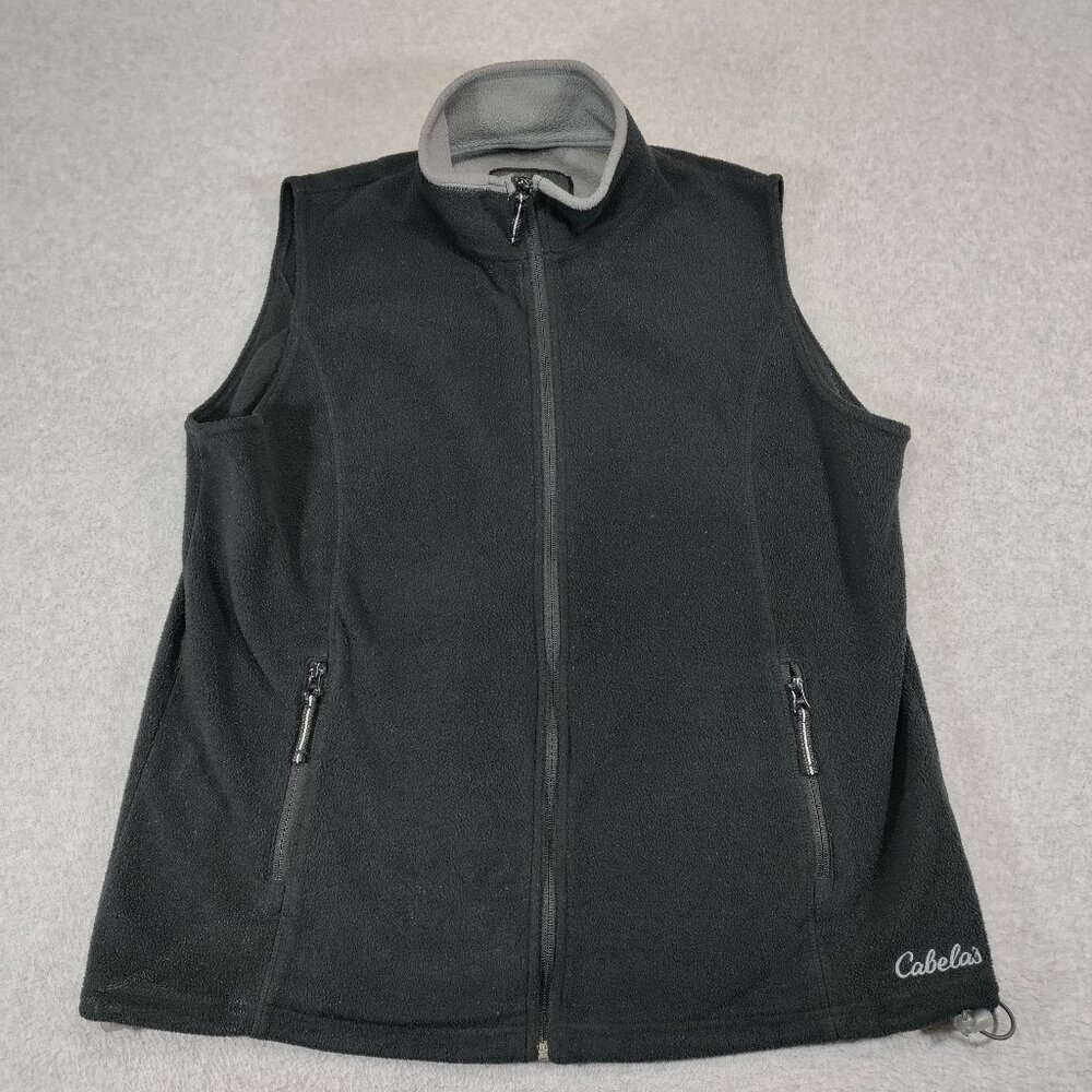Cabelas Fleece Vest Mens XL Black Zip-up Sleeveless